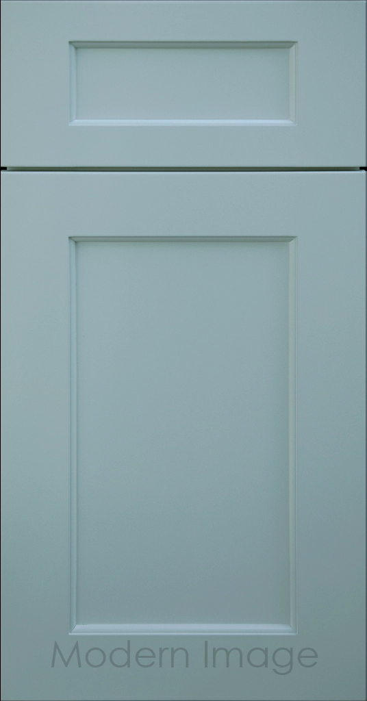 Carlsbad II Shaker kitchen cabinets with distinct line detailing in Niebla Azul color.